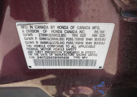2009 Acura Mdx Technology Package z USA, uszkodzony, nr VIN 2HNYD284X9H505430